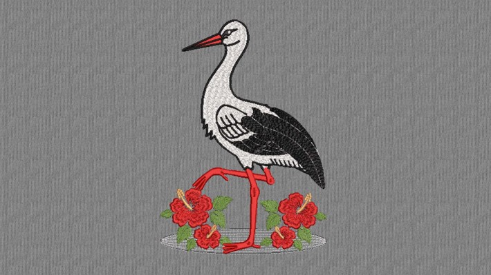 Stork Bird and Hibiscus
