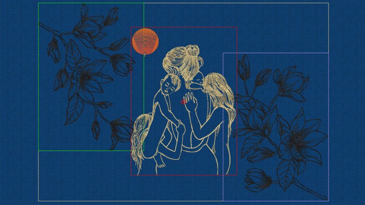 Mother with 4 Kids Embroidery Designs